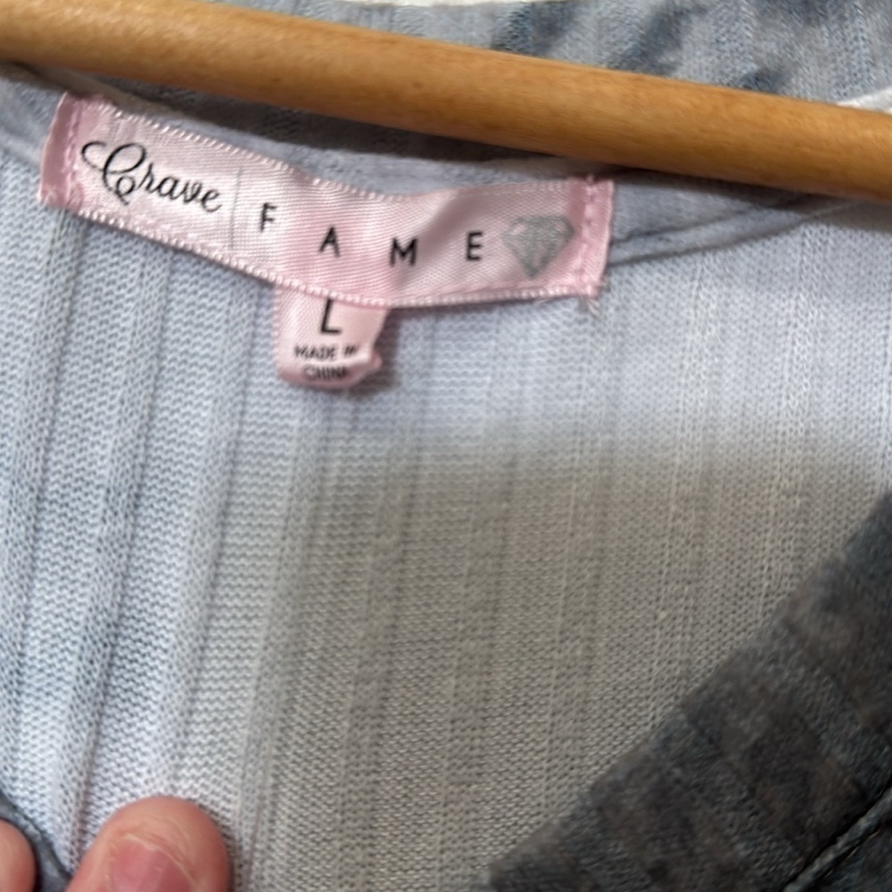 Crave fame, size large, gray, white tie-dye, long sleeve, ribbed top NWT - Picture 2 of 6